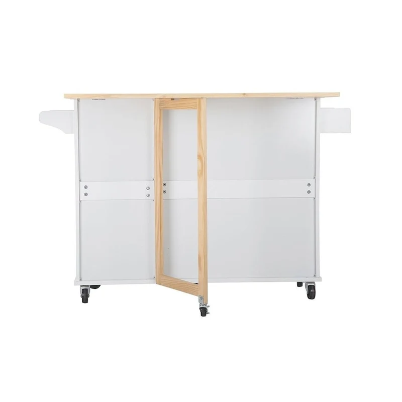 Chariot d'îlot de cuisine avec plateau extensible en bois d'hévéa et roues verrouillables