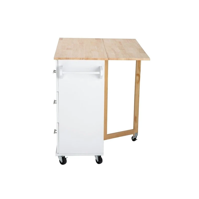 Chariot d'îlot de cuisine avec plateau extensible en bois d'hévéa et roues verrouillables