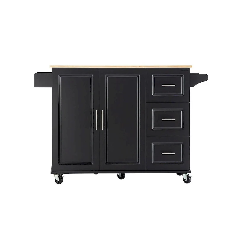Chariot d'îlot de cuisine avec plateau extensible en bois d'hévéa et roues verrouillables