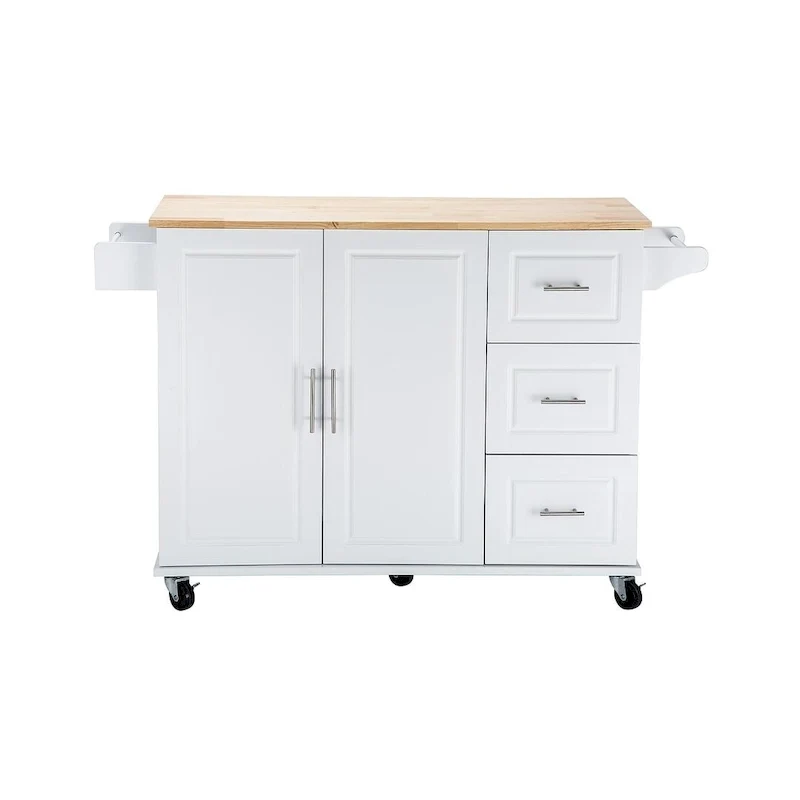 Chariot d'îlot de cuisine avec plateau extensible en bois d'hévéa et roues verrouillables