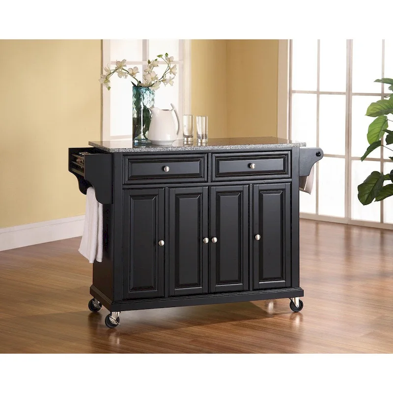 Desserte/Îlot de cuisine noir en granit massif – 18p x 51,5L x 36h