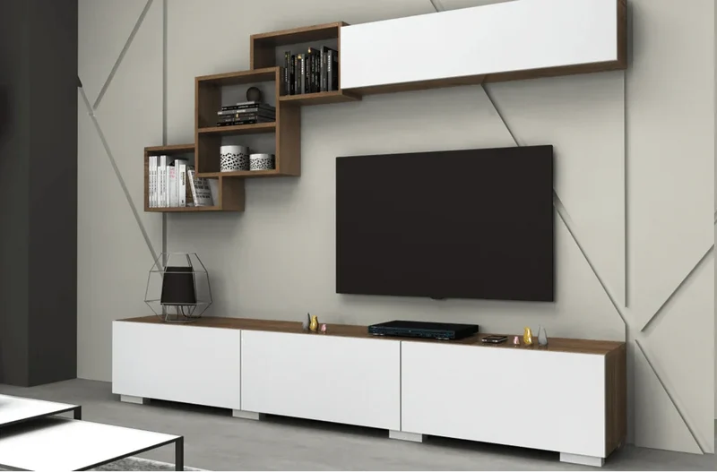 Meuble TV FREE 210cm - Noyer et Blanc - salon et séjour
