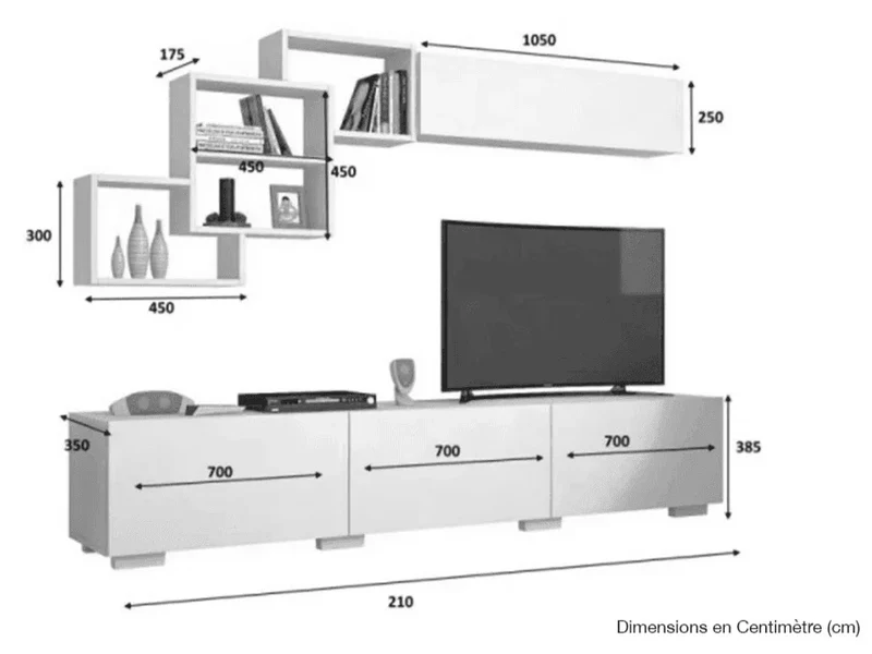 Meuble TV FREE 210cm - Noyer et Blanc - salon et séjour