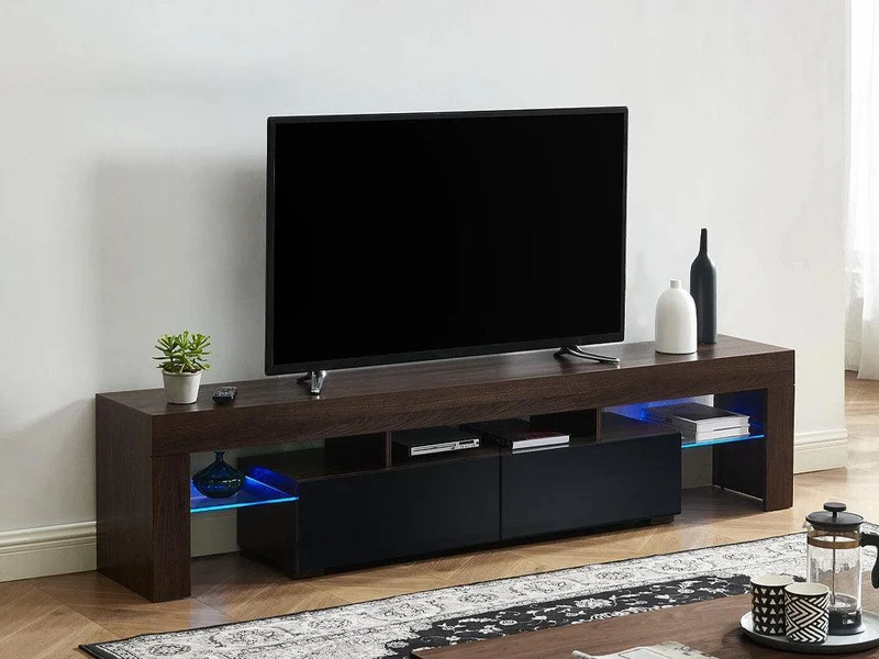 OTIS 200cm - Meuble TV avec éclairage LED - Wengé et Noir