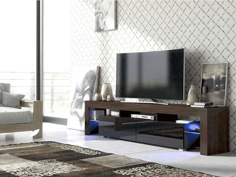 OTIS 200cm - Meuble TV avec éclairage LED - Wengé et Noir