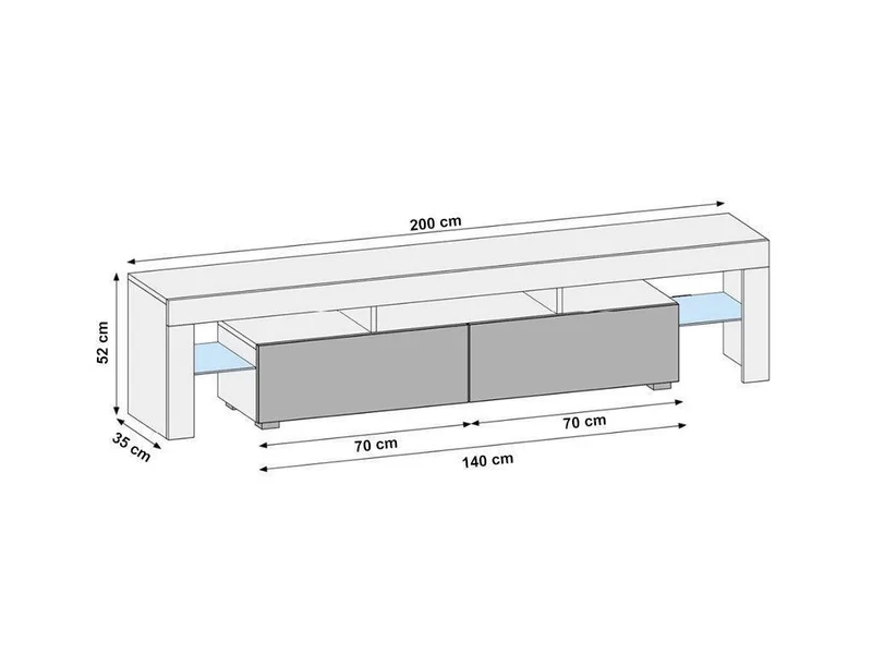 OTIS 200cm - Meuble TV avec éclairage LED - Wengé et Noir