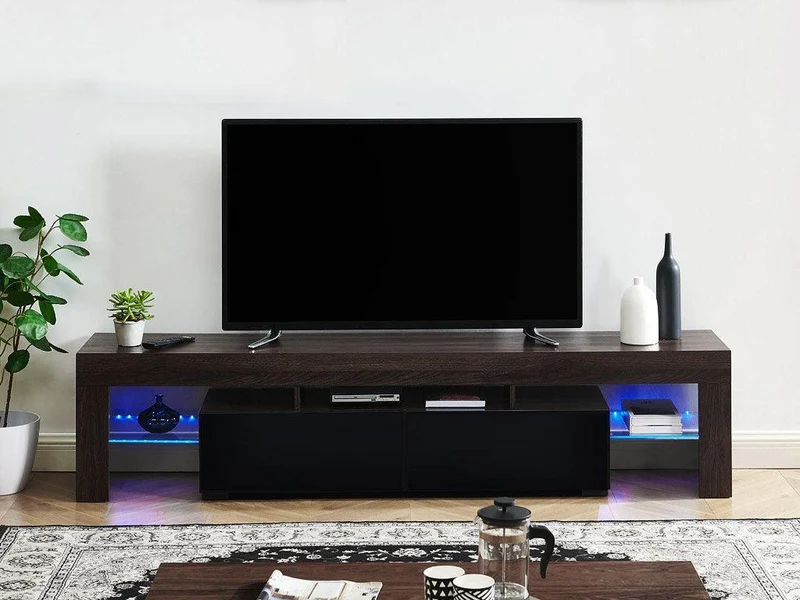 OTIS 200cm - Meuble TV avec éclairage LED - Wengé et Noir