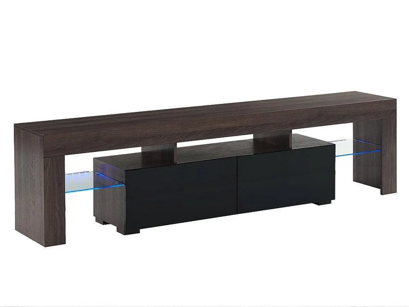 OTIS 200cm - Meuble TV avec éclairage LED - Wengé et Noir