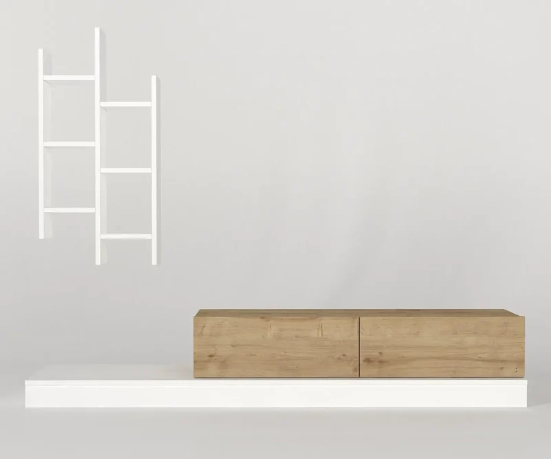 Meuble TV SARTE Chêne et blanc