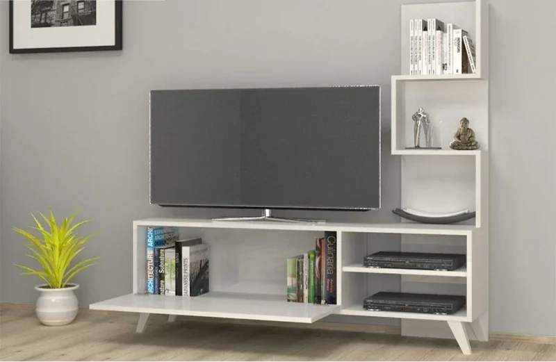TROFMOC 140cm - Meuble TV avec rangement - Blanc.