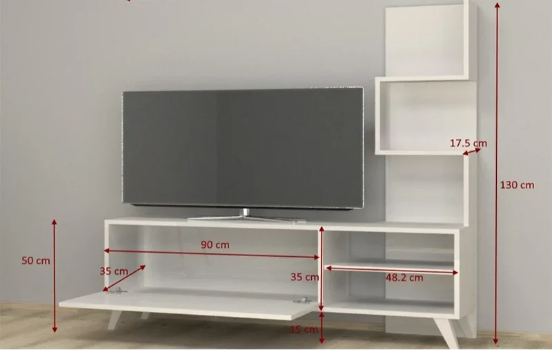 TROFMOC 140cm - Meuble TV avec rangement - Blanc.