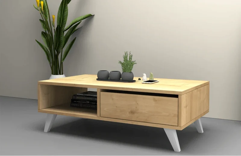 FREESTER - Meuble TV et Table Basse - Chêne et Blanc - Salon et séjour