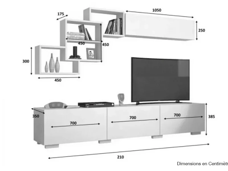 FREESTER - Meuble TV et Table Basse - Chêne et Blanc - Salon et séjour