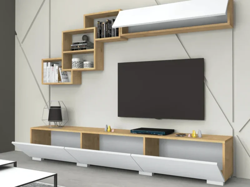 FREESTER - Meuble TV et Table Basse - Chêne et Blanc - Salon et séjour