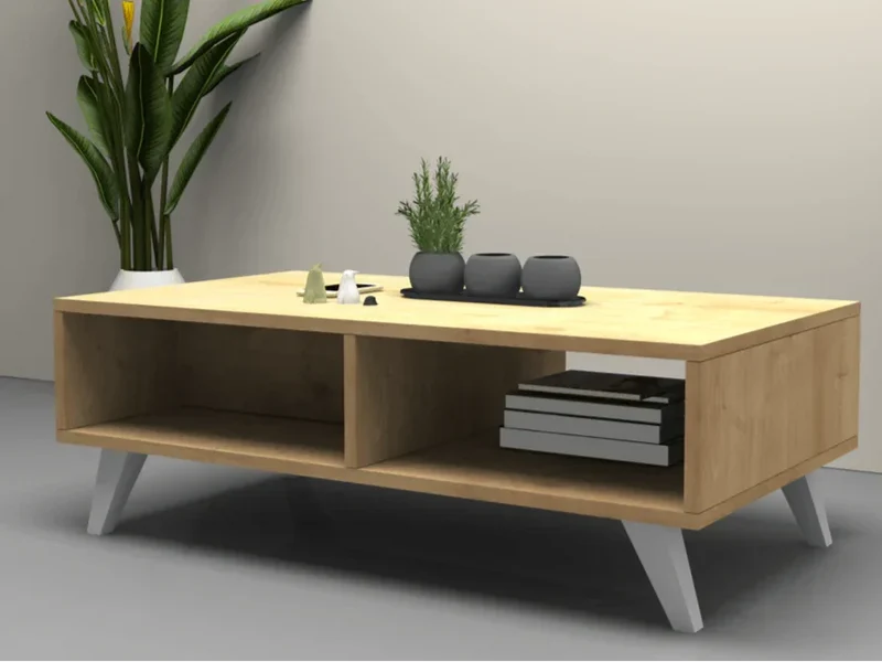 FREESTER - Meuble TV et Table Basse - Chêne et Blanc - Salon et séjour