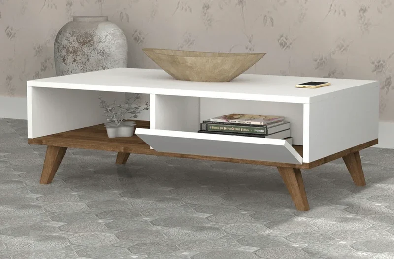 FREEMIRA - Meuble TV et Table Basse - Noyer et Blanc - Salon et séjour