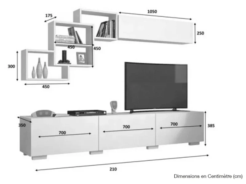 FREEMIRA - Meuble TV et Table Basse - Noyer et Blanc - Salon et séjour