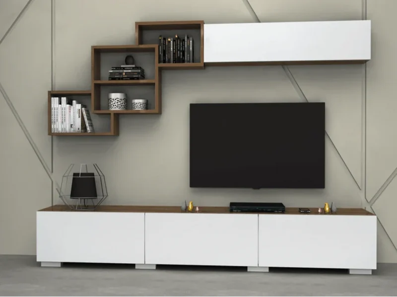 FREEMIRA - Meuble TV et Table Basse - Noyer et Blanc - Salon et séjour