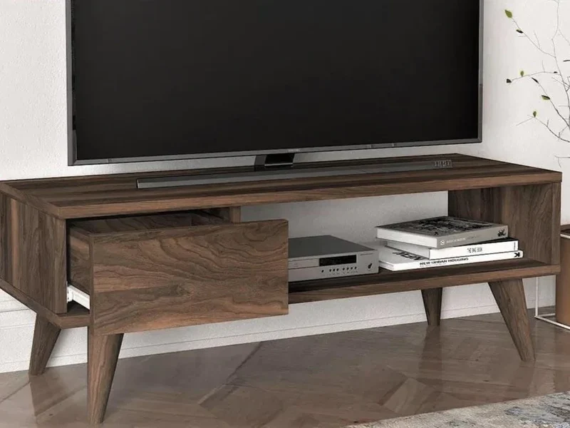 Table TV MALVA 90cm à 1 tiroir et 1 niche - Marron Noyer