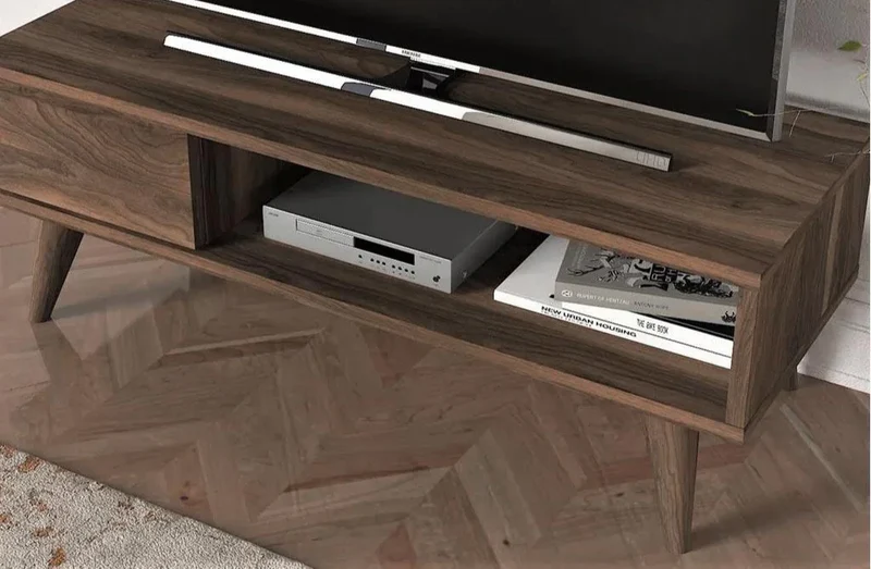 Table TV MALVA 90cm à 1 tiroir et 1 niche - Marron Noyer
