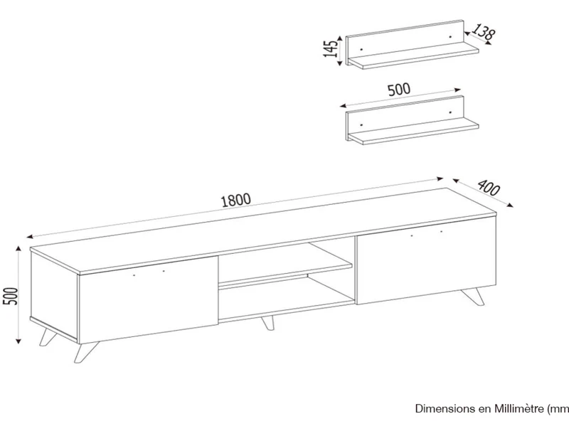 Meuble TV AYDEN 180cm - Noyer et Blanc