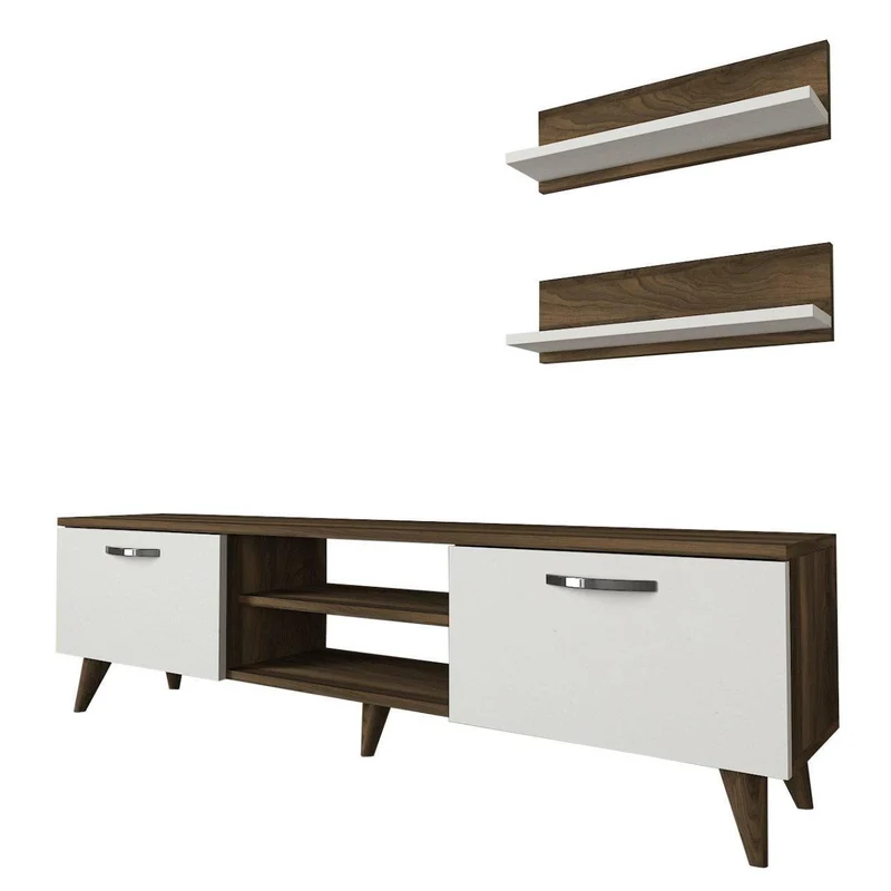 Meuble TV AYDEN 180cm - Noyer et Blanc