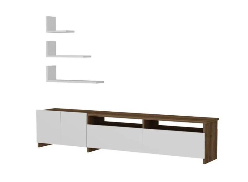 Meuble TV NORDIC 180cm - Noyer et blanc