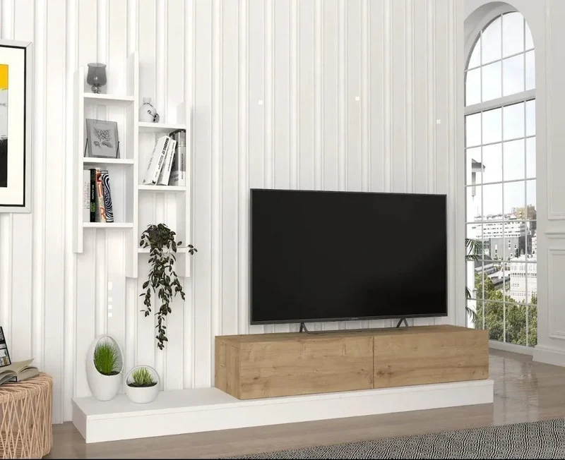 Meuble TV SAGE 180cm - chêne et blanc