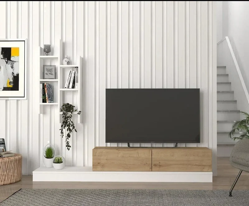 Meuble TV SAGE 180cm - chêne et blanc