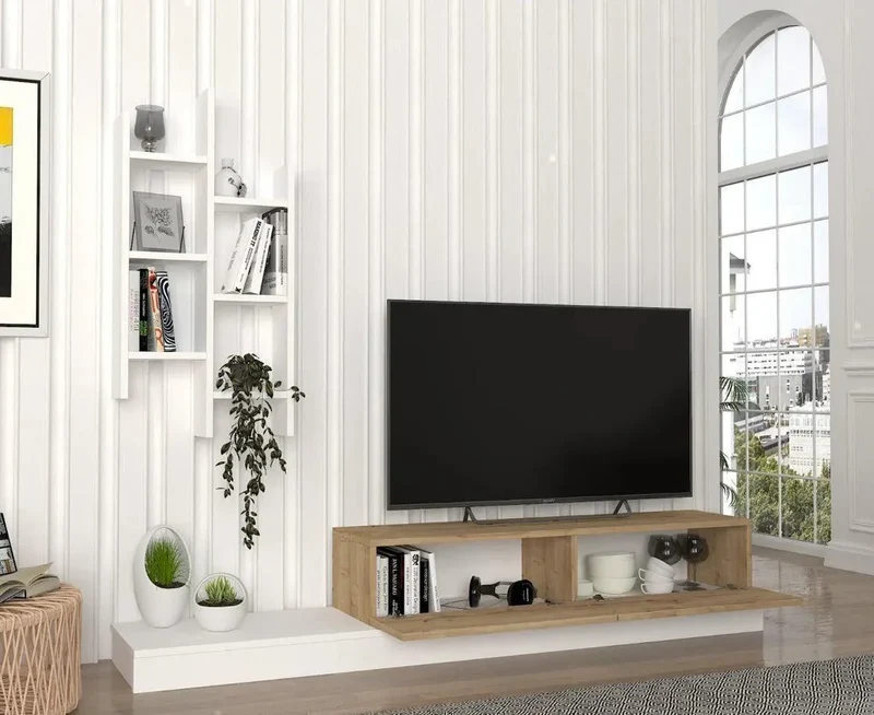 Meuble TV SAGE 180cm - chêne et blanc