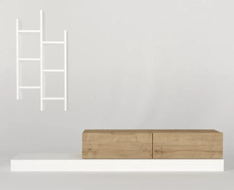 Meuble TV SAGE 180cm - chêne et blanc