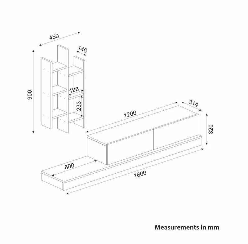 Meuble TV SAGE 180cm - chêne et blanc