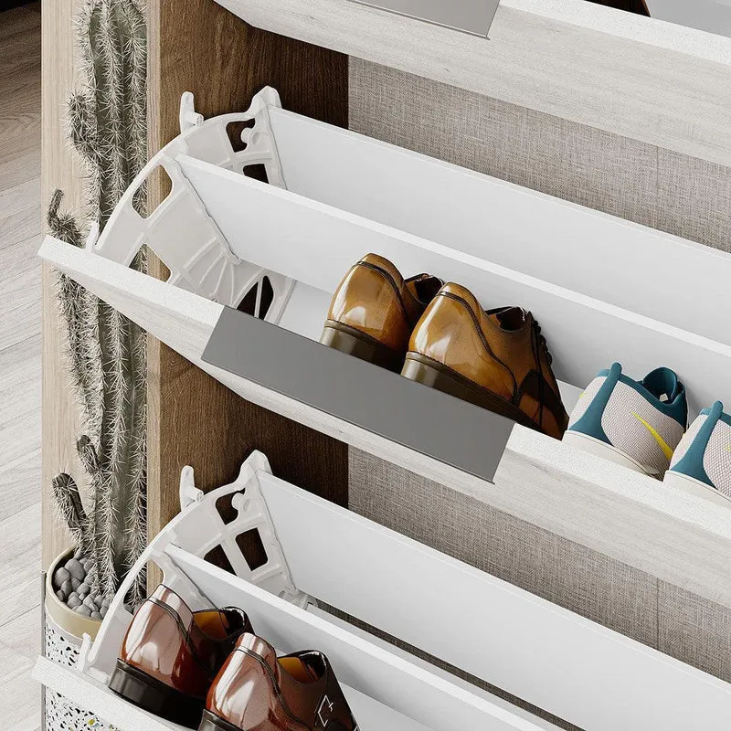 Meuble chaussures de 3 niveaux ABIR 140cm - Noyer et Blanc