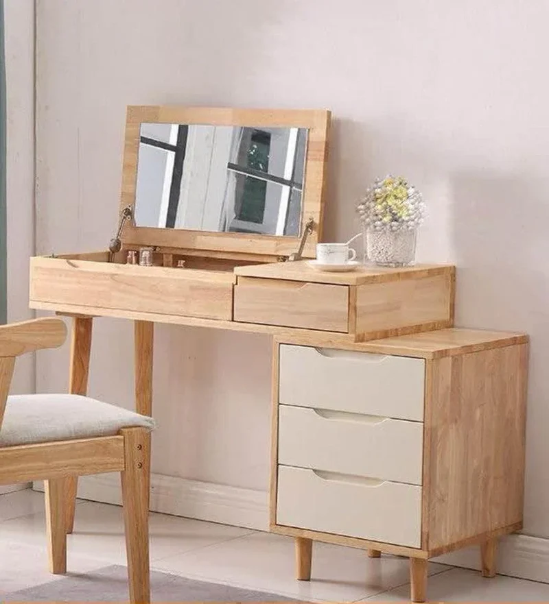 Coiffeuse SIGMA avec miroir et avec Rangement - blanc et chêne
