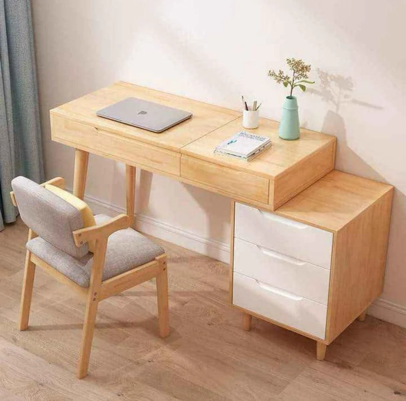 Coiffeuse SIGMA avec miroir et avec Rangement - blanc et chêne
