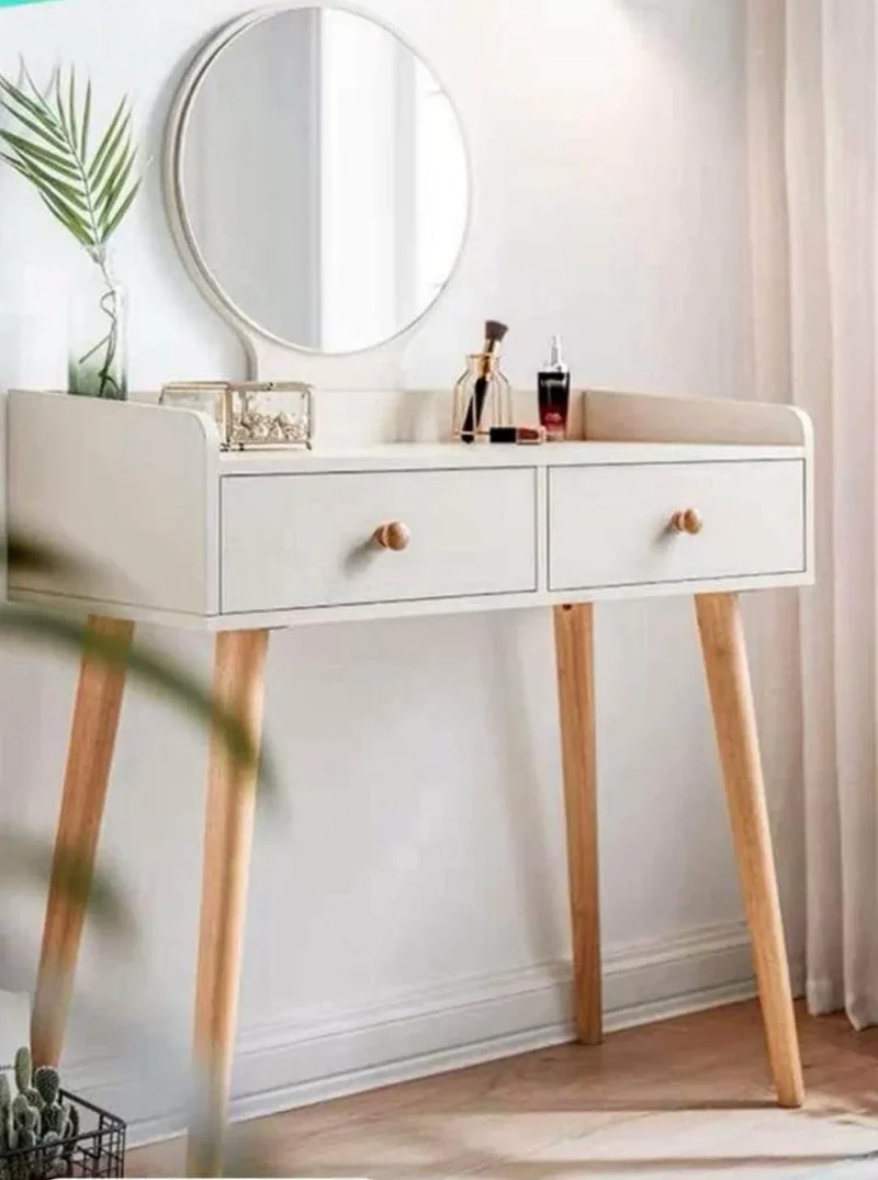 Coiffeuse MOSCO avec miroir avec 2 Tiroir - blanc et chêne