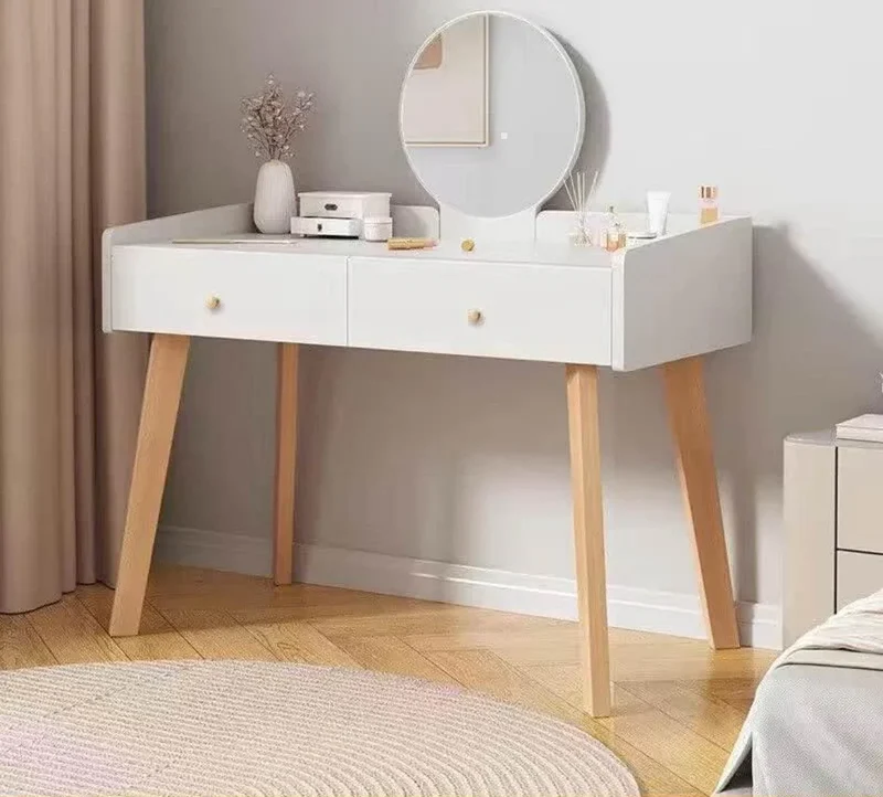 Coiffeuse MOSCO avec miroir avec 2 Tiroir - blanc et chêne