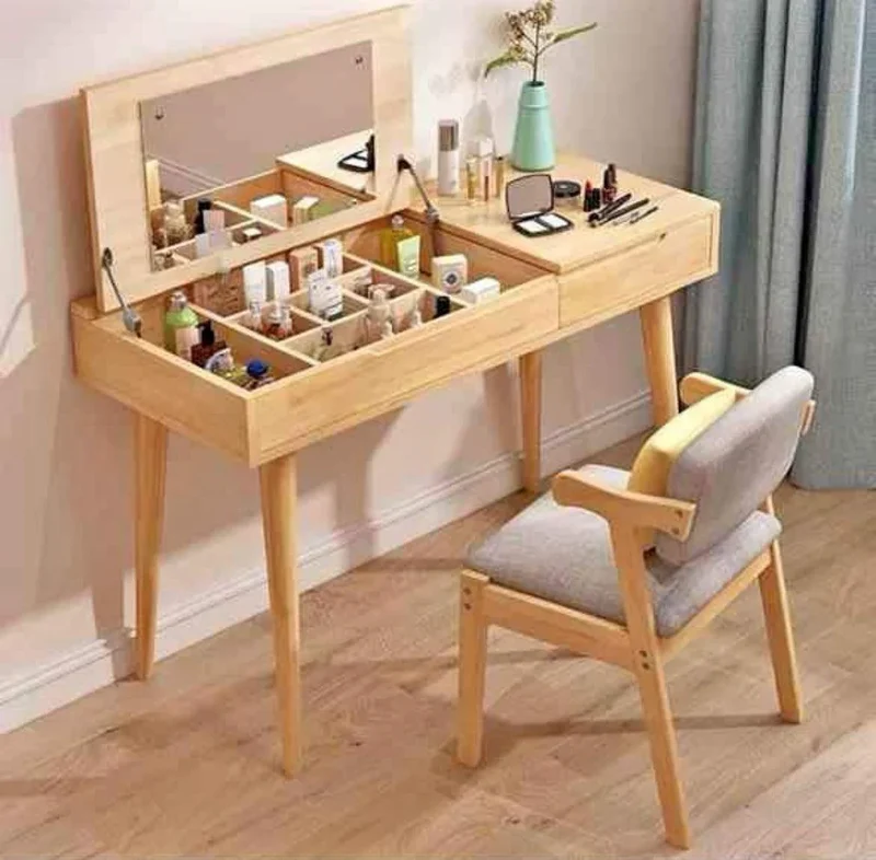 Coiffeuse Sansa avec miroir - blanc et chêne