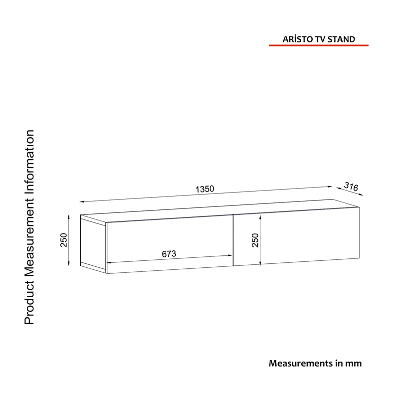 Meuble TV suspendu avec LED Aristo 135cm