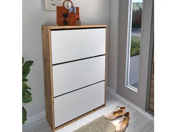 Meuble à chaussures DAYF - Chêne et blanc