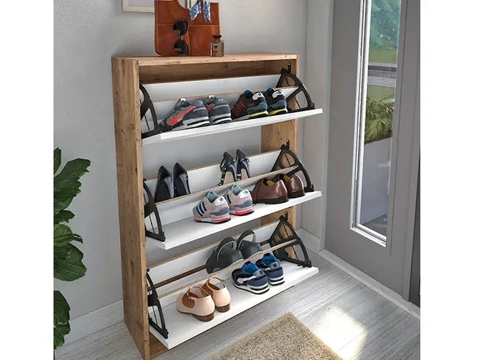 Meuble à chaussures DAYF - Chêne et blanc