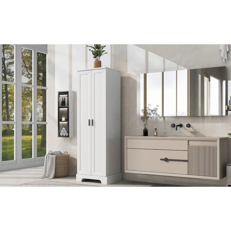 Meuble de rangement à deux portes pour salle de bain ou bureau, étagère réglable, panneau MDF