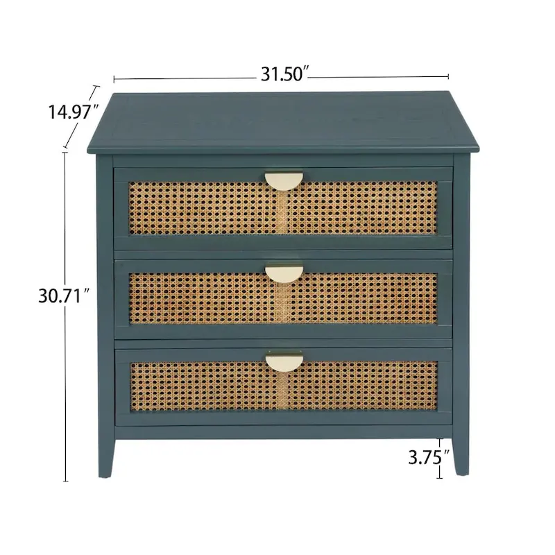 Meuble à 3 tiroirs, rotin naturel, idéal pour chambre, salon, bureau