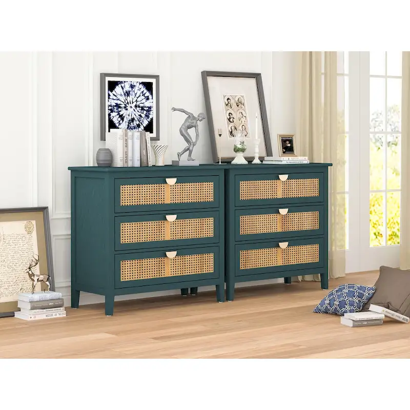 Meuble à 3 tiroirs, rotin naturel, idéal pour chambre, salon, bureau
