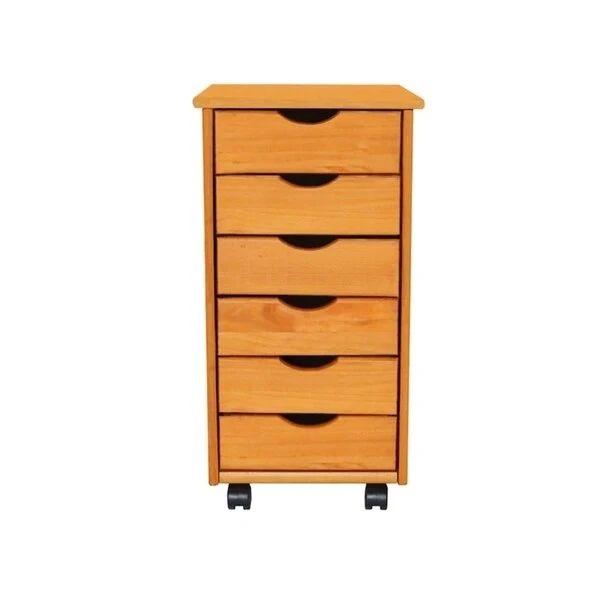 Chariot roulant 6 tiroirs en bois massif, pin moyen