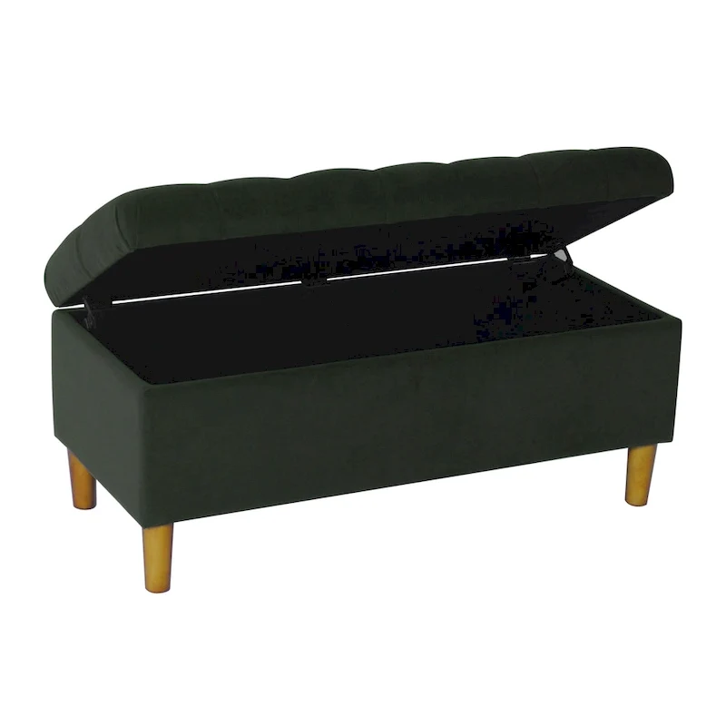 Banc de rangement capitonné avec pieds en bois
