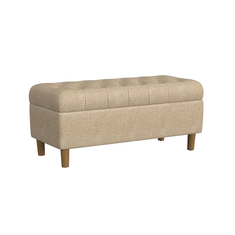 Banc de rangement capitonné avec pieds en bois
