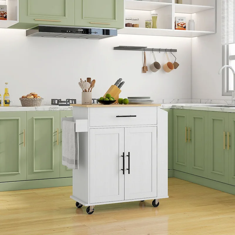Îlot de cuisine roulant avec rangement, prises électriques et ports USB