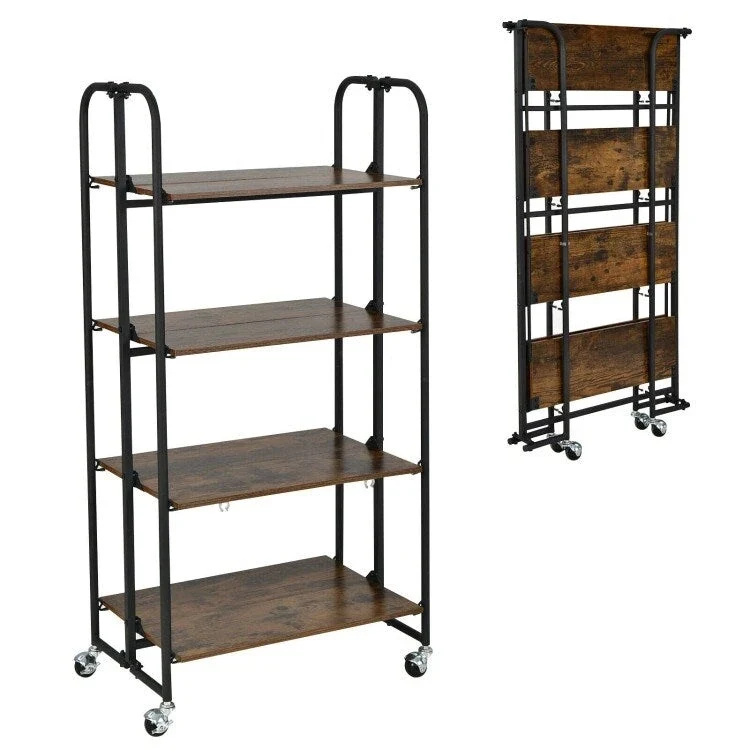 Chariot roulant pliable avec étagères de rangement pour la cuisine – 4 niveaux – 26 x 16 x 52 (L x l x H)