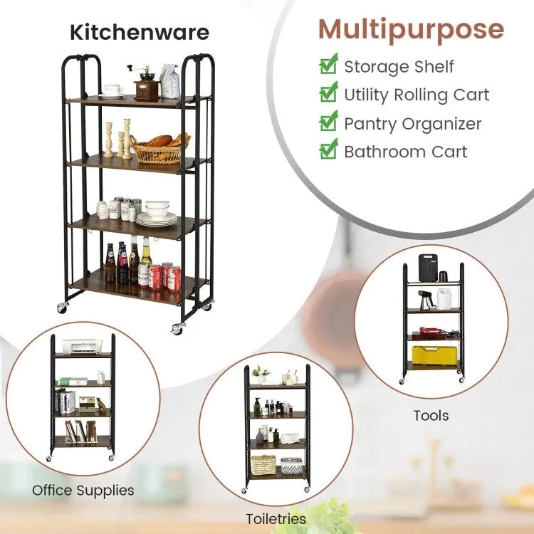 Chariot roulant pliable avec étagères de rangement pour la cuisine – 4 niveaux – 26 x 16 x 52 (L x l x H)